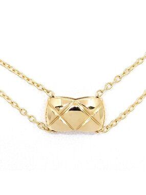 Chanel 18k Yellow Gold Coco Crush Necklace Double Chain Quilted